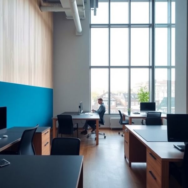 Knowledgecorner-Büro in Berlin-Mitte mit azurblauer Akzentwand
